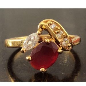 New 14K Yellow Gold plated Ruby CZ Ring size 7 1/2